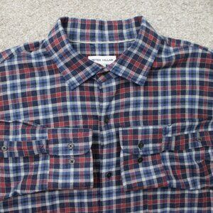 Peter Millar Shirt Men Large Red/Blue Plaid Gander Sport Cotton Long Sleeve